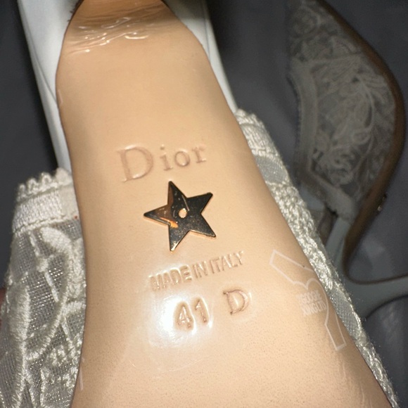 Dior Cream Lace Pointed Slingback Pumps with Bow - Picture 4 of 5